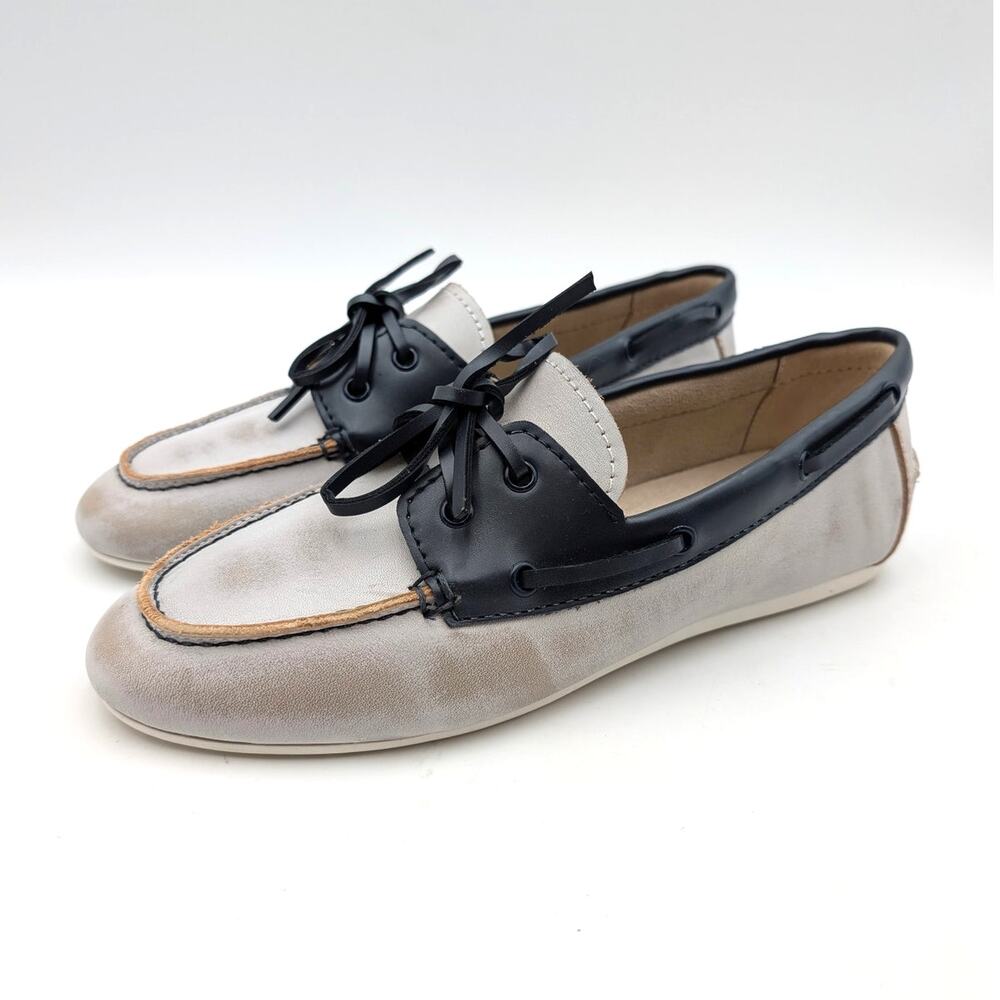 Nine West Yacht Boat Shoes Round Toe Women's White/Black Multi Size US8.5M EU39